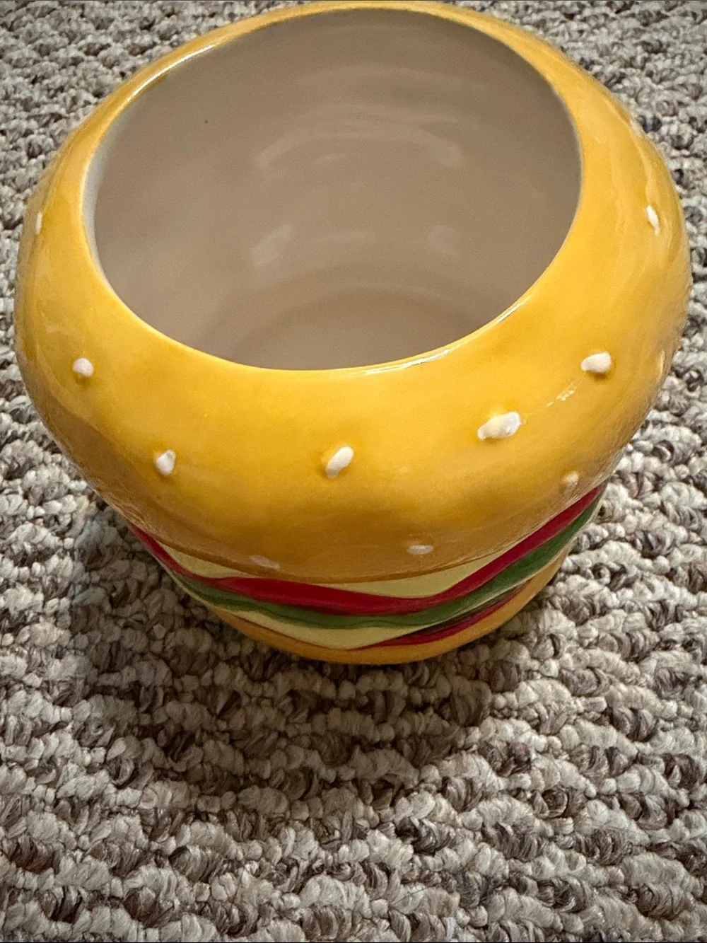 Yellow Ceramic Burger-Shaped Decorative Vase/Planter